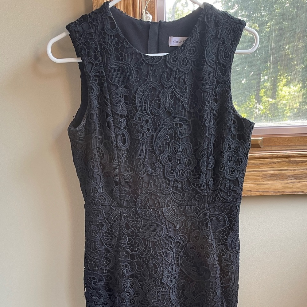 Calvin Klein Black Floral Lace Midi Dress